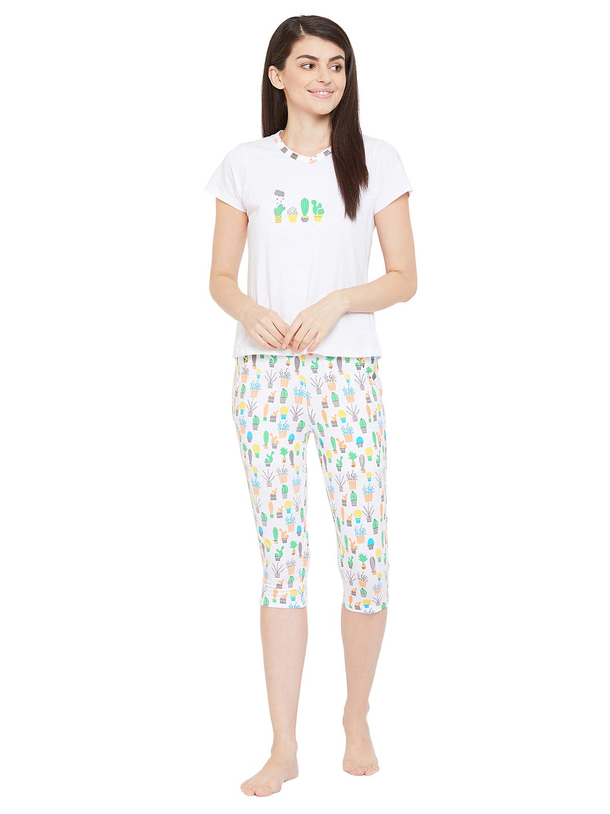 Clovia Womens Cotton Pajama Set (Pack of 2) (Ls0411P18M_White_M),Medium