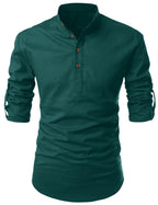 Finivo Fashion MenS Cotton Blend Solid Full Sleeve Short Kurta Shirt Dark Green