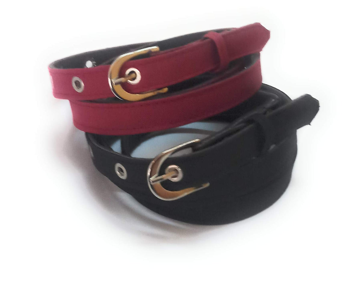 Generic Women Denim Material Jeans Belts Black And Maroon 2Pcs 4