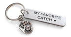Baseball Mitt Charm Keychain With My Favorite Catch Engraved Aluminum Tag; Couples Keychain