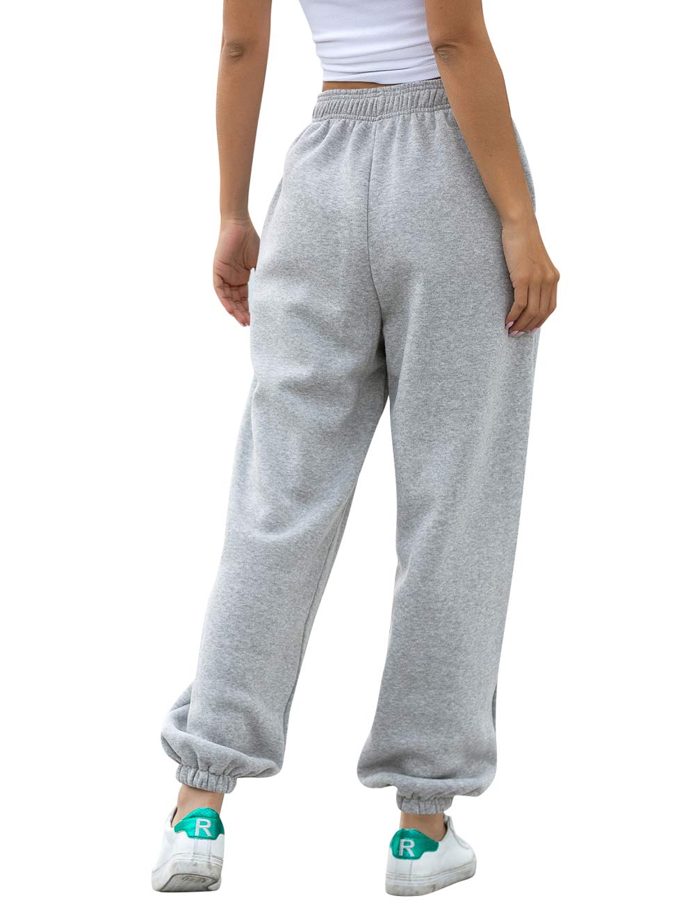 HeSaYep Women's High Waisted Sweatpants Workout Active Joggers Pants Baggy Lounge Bottoms,Grey M
