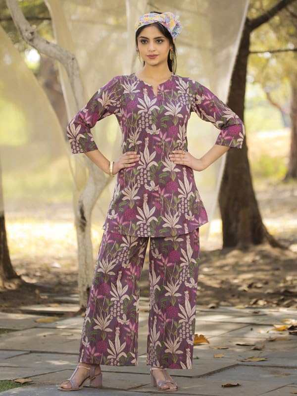 Tee Projekt Cotton Ethnic Wear Co Ord Set For Women | Travel Co Ord Set For Women Purple