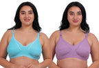Fabme WomenS Cotton Wire Free Casual Nursing Bra (Pack Of 2) (Po2-Br_14_Seagreen, Lavender