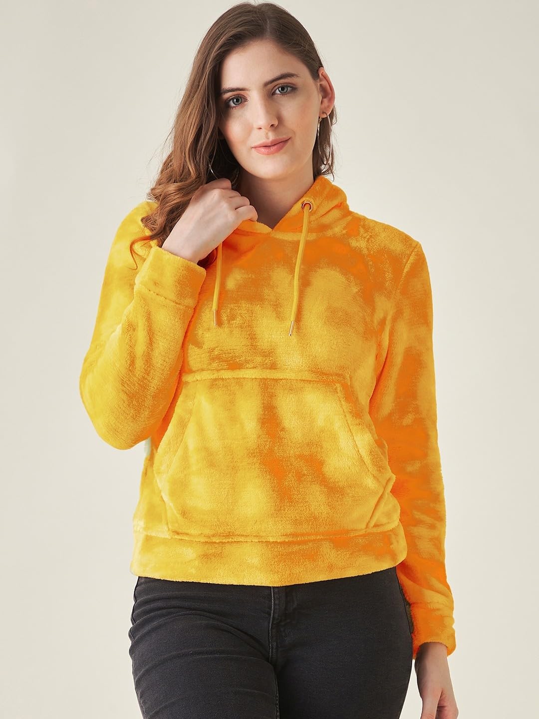 Modeve Full Sleeve Self Design Women Sweatshirt-Yellowii Winter Wear Ii Hoodie