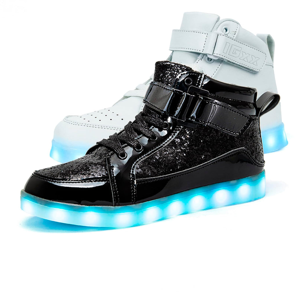 IGxx LED Light Up Shoes for Men USB Recharging High Top LED Sneakers Women Kids Fashion Glowing Lights White 9.5