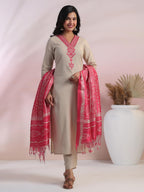 ANNI DESIGNER Women s Rayon Blend Kurta with Trousers and Dupatta, Pink, XL