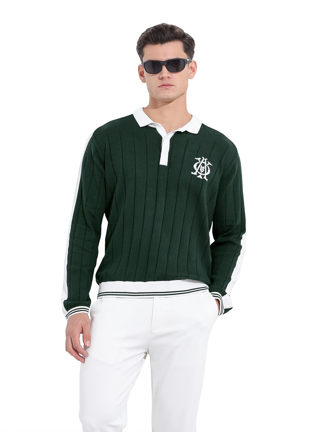 The Indian Garage Co Mens Oversized Textured Full Sleeves Collar Neck Sweater