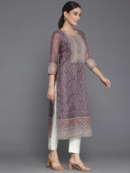 Libas Brown Embellished Chanderi Silk Straight Kurta