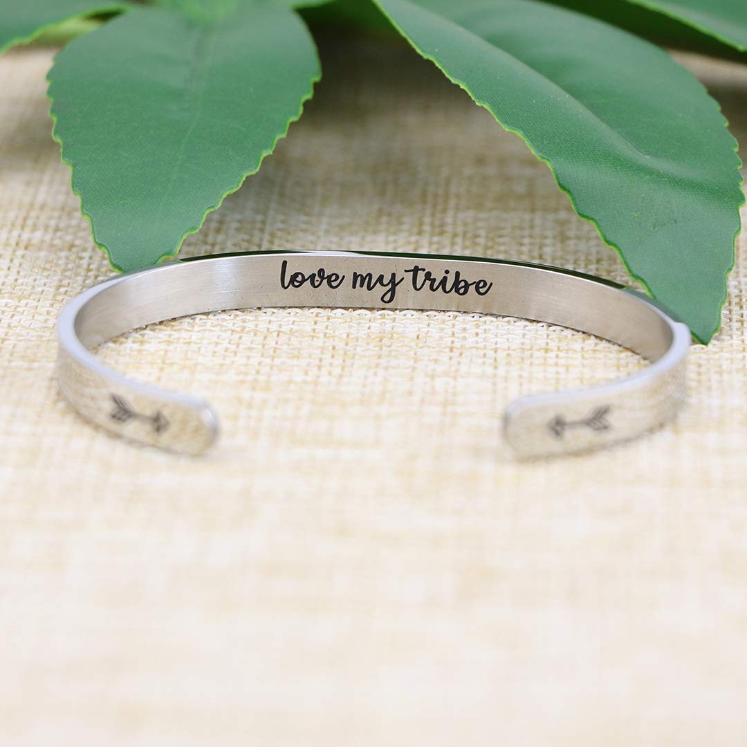Love My Tribe Personalized Bracelet Christmas Gifts for Aunt Best Friend Mother Mom Girlfriend Her Daughter Mantra Cuff Bangle