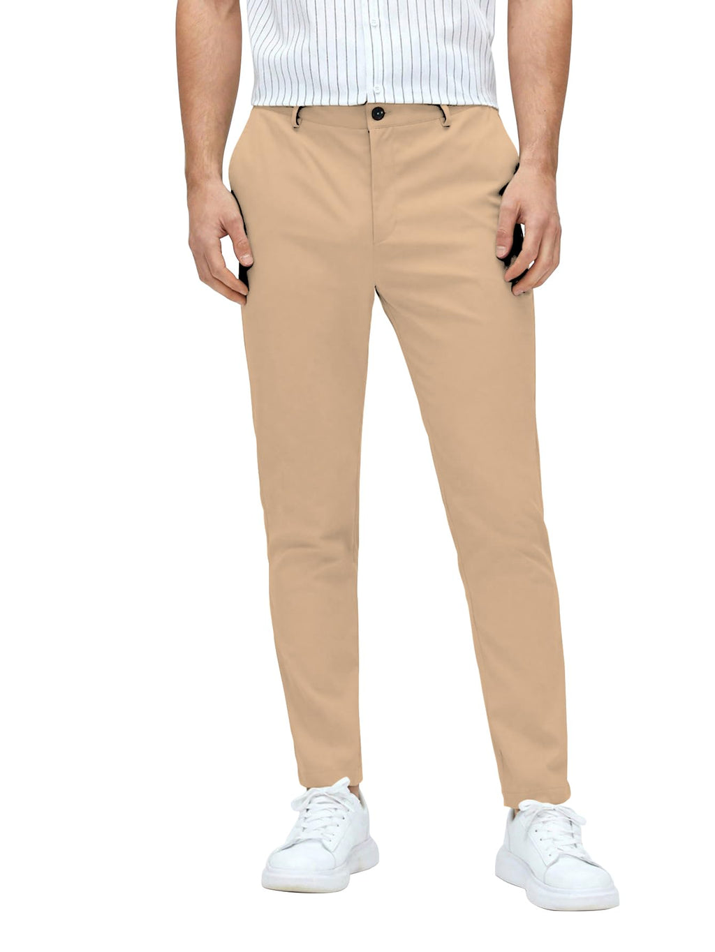 AVANOVA Mens Classic Dress Pants with Side Pockets | Solid Skin Tapered Suit Trousers, Business Formal Office Wear Regular Fit P