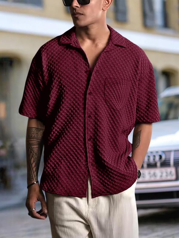 Pinkmint Bubble Textured Shirt for Men ll Half Sleeve Stylish Button Down Shirts ll Mens Pocket Shirt