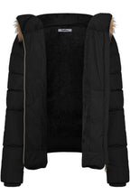 BodiLove Women's Fur Hooded Utility Jacket with Zipper and Fannel Lining Black M