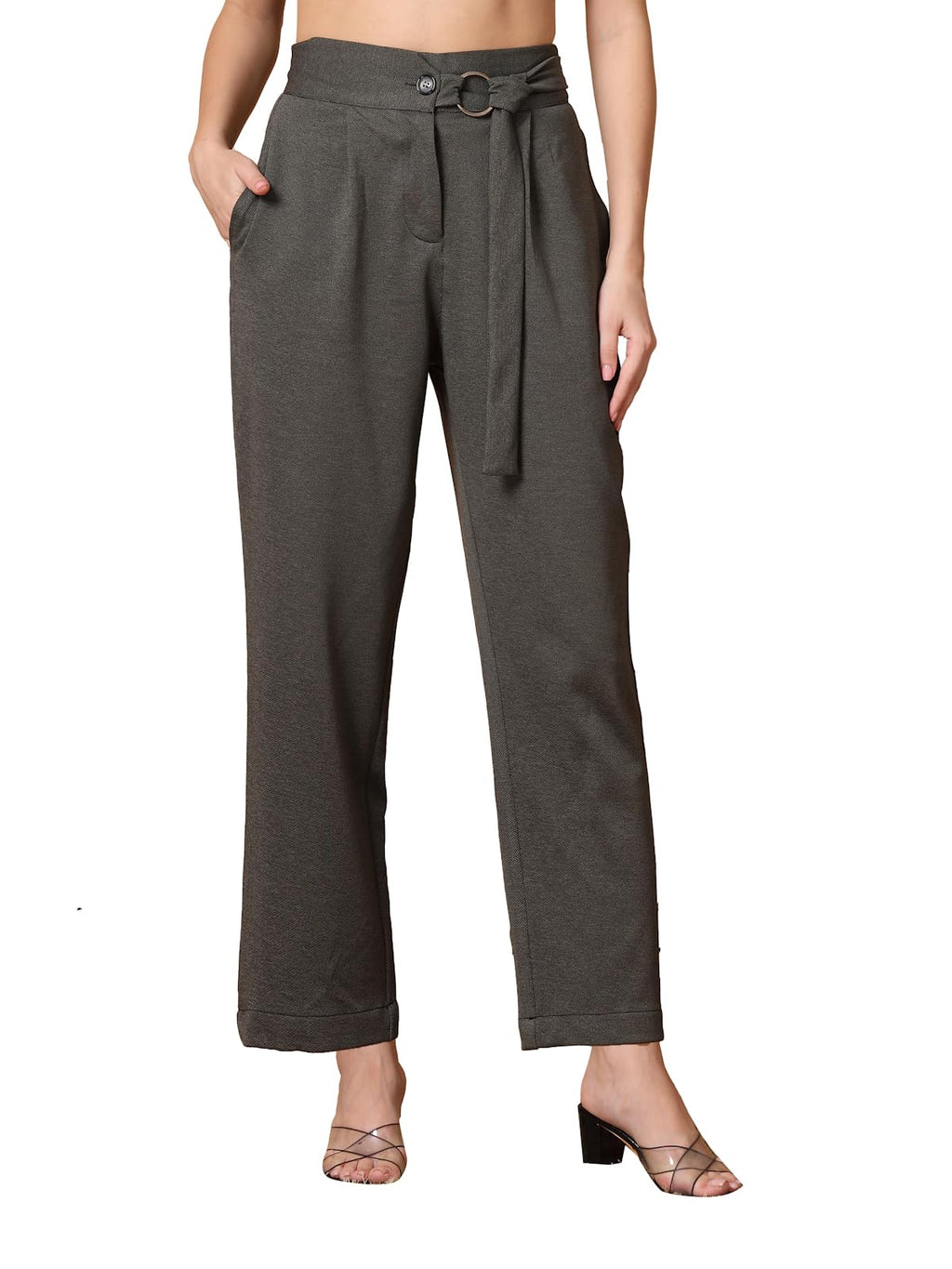 Womens Wide Leg Pants | Solid Green Stretchable Polyester Trousers | Stylish Korean Clothing | Flared, Straight Fit, Baggy, and