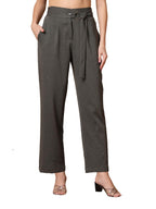 Womens Wide Leg Pants | Solid Green Stretchable Polyester Trousers | Stylish Korean Clothing | Flared, Straight Fit, Baggy, and