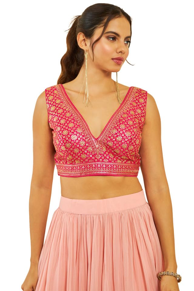 Soch Women Tussar Sequin Embellished V-Neck Back-Open Sleeveless Blouse