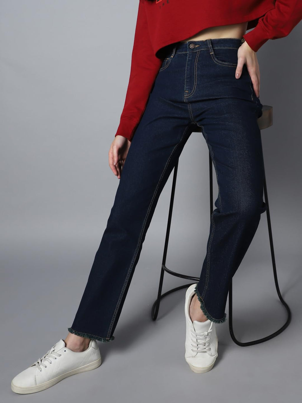 High Star Women Straight Fit High-Rise Clean Look Stretchable Jeans