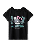 The Souled Store Hello Kitty: Kittyverse Young Girls Short Sleeves Round Neck Black Graphic Printed Regular Fit Cotton T-Shirts
