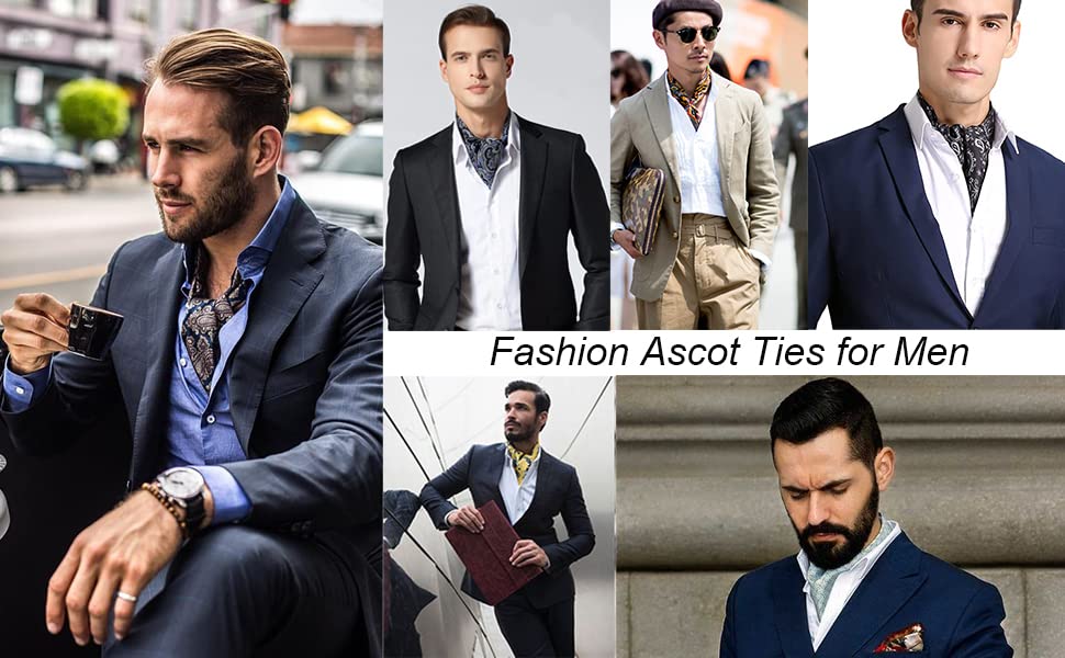 HISDERN Ascot Tie Mens Formal Cravat Ties Floral Paisley Polka Dot Jacquard Self Ascots Cravat Scarf Wedding Party