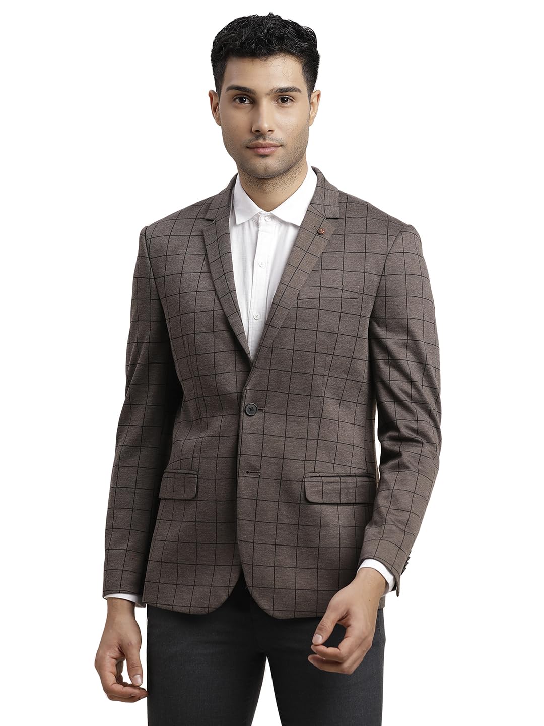 Turtle Men Terry Rayon Checkered Brown Blazer