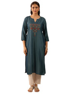 Libas Gerua Embroidered Silk Straight Kurta Grey