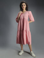 High Star WomenS Cotton Pleated Maxi Casual Dress (Hswdrs23005_Lp_Pink