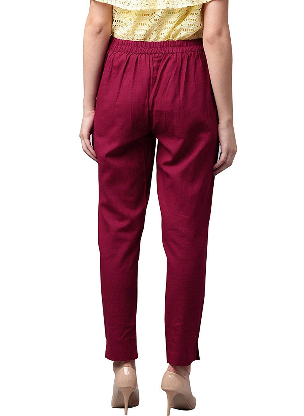 Digital Shopee Women Cotton Trouser Pant Regular Fit For Office School Formal Casual Daily Use Maroon