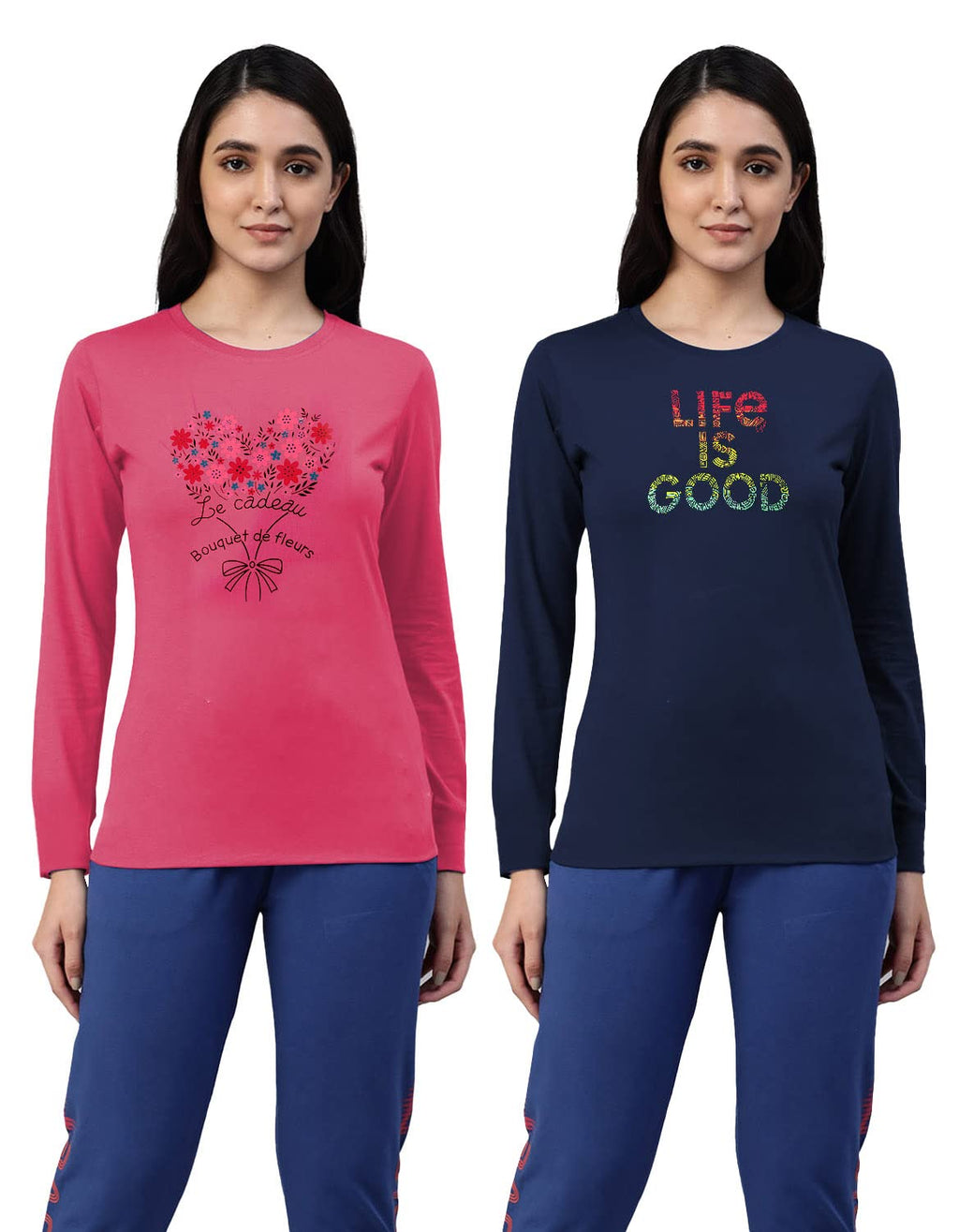 Lyra WomenS Cotton Printed Round Neck Full Sleeves T-Shirt
