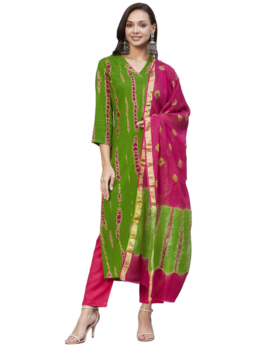 ANNI DESIGNER Womens Rayon Straight Printed Kurta with Pant & Dupatta (SIBORI-Methi-NW_L_Green_Large)