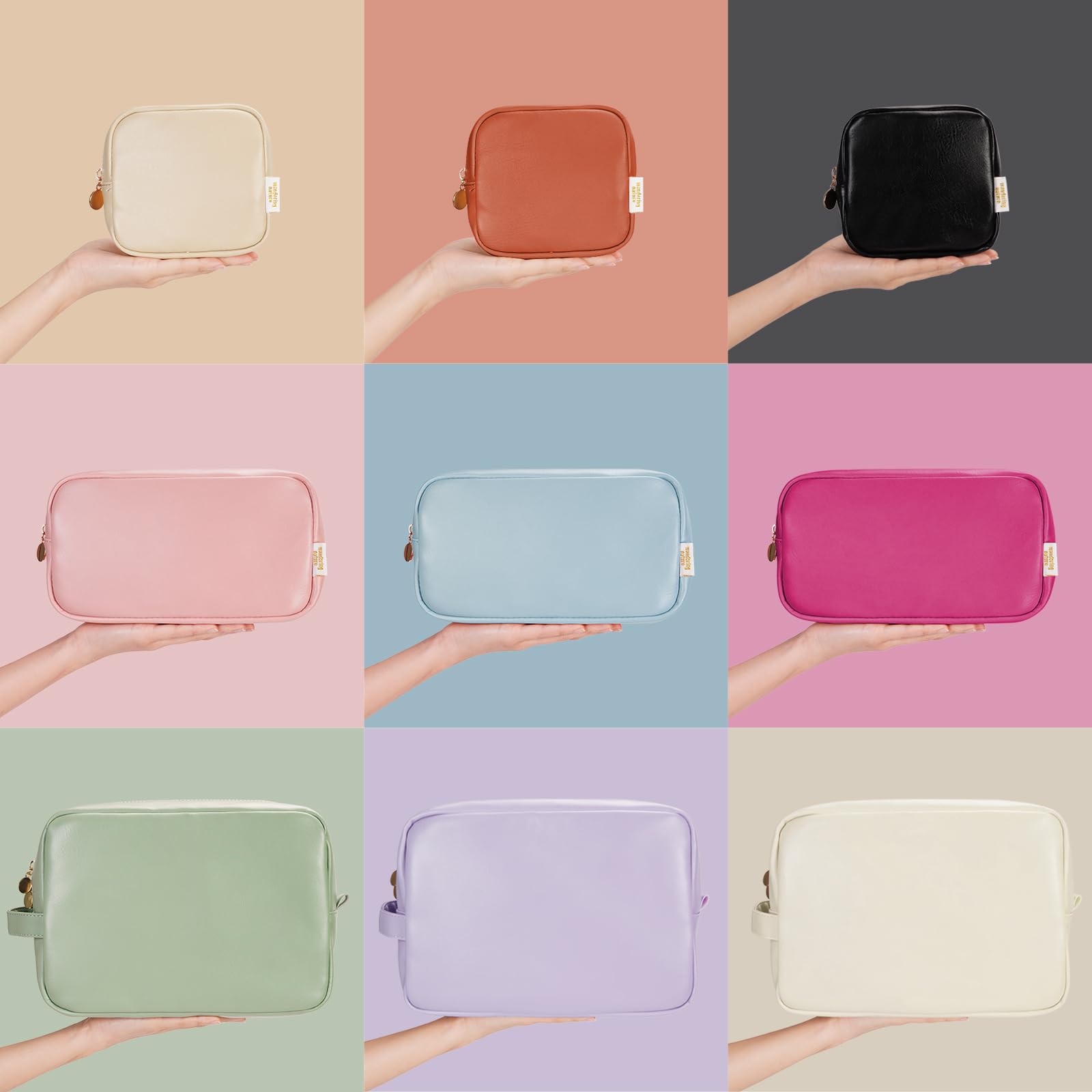 Wandering Nature Makeup Bag for Purse Cosmetic Bags for Women Make Up Organizer Travel Pouch with Slip-in Pockets Eco Vegan Leat