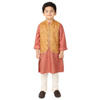 Fabindia Kids Tussur Ghicha Printed Nehru Jacket Silk_2-3Y