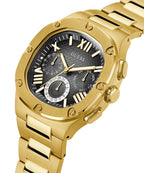 GUESS Men's 42mm Watch - Gold Tone Strap Black Dial Gold Tone Case