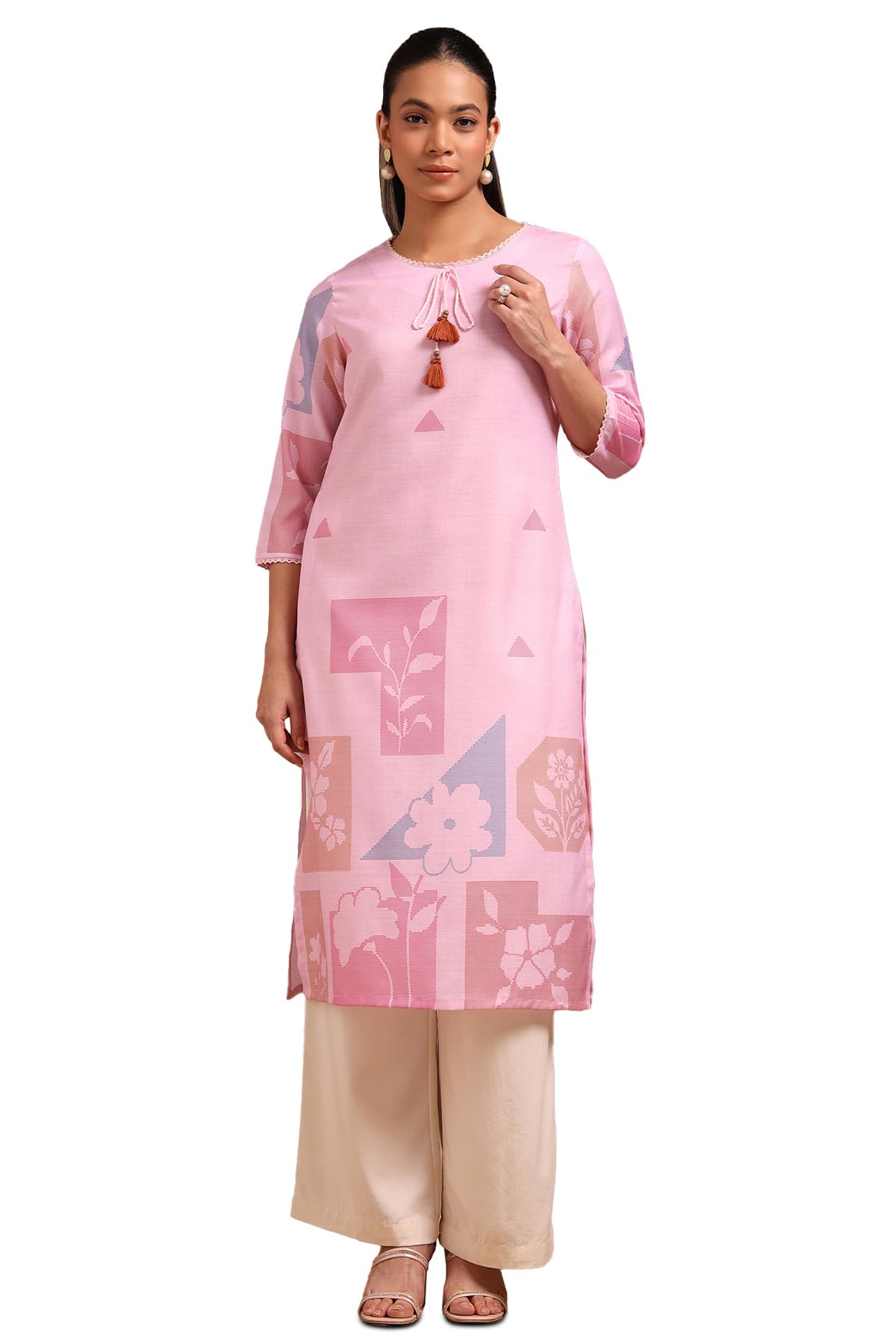 Soch Women Rayon Floral Print Kurta with Tassels