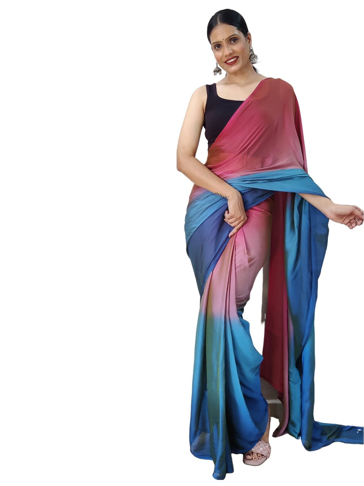 Satrani WomenS Chiffon Ready To Wear Saree With Unstitched Blouse Piece(3029S195N_Pink)