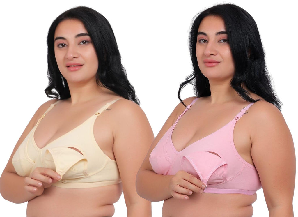 Fabme WomenS Cotton Wire Free Casual Nursing Bra (Pack Of 2) (Po2-Br_14_Skin, Pink