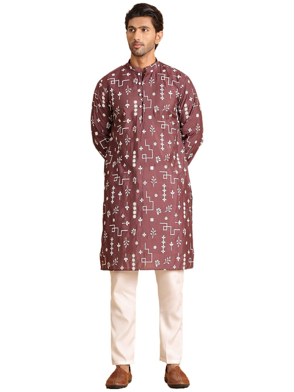 Jompers Mens Embroidered Silk Blend Straight Kurta Pyjama Set