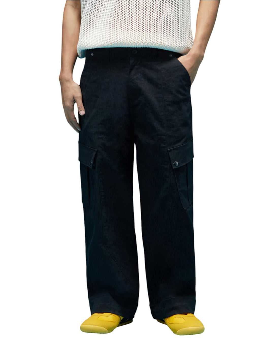 Veirdo Men's Lycra Baggy Fit with Button Closure Casual Solid Woven Cargo Pants