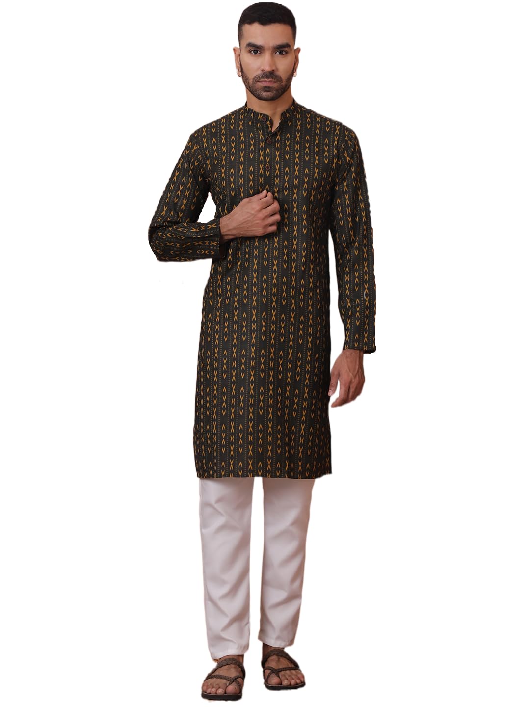 Jompers Mens Printed Cotton Kurta Pyjama Set