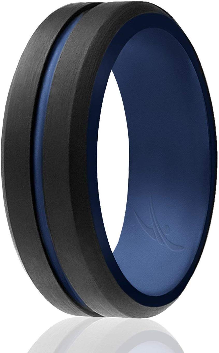 Silicone Wedding Ring - Duo Collection Dome Style Set by ROQ for Men - 4 x 12 mm Ring