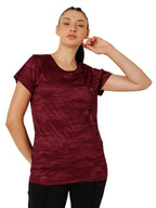 Clovia Womens Comfort Fit Camouflage Print Active T-Shirt(AT0124P09_Maroon_S)
