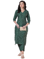 ANNI DESIGNER Women s Bandhani Print Straight Viscose Rayon Kurta with Pants, Green, L
