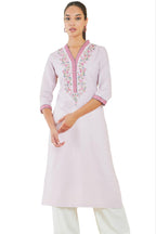 Soch Women Pink Rayon Embroidered Regular Kurta