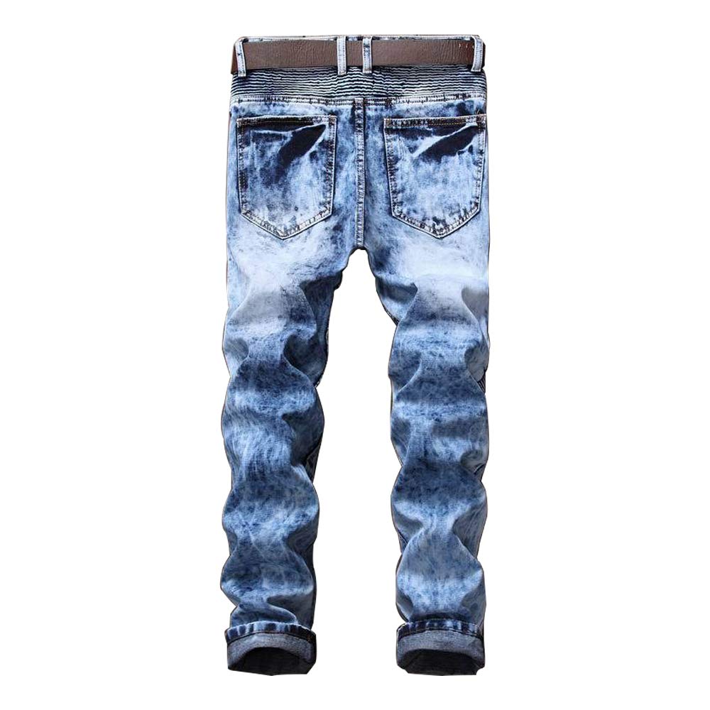 AITITIA Men's Biker Zipper Deco Washed Straight Fit Jeans (36, 002 Light Blue)
