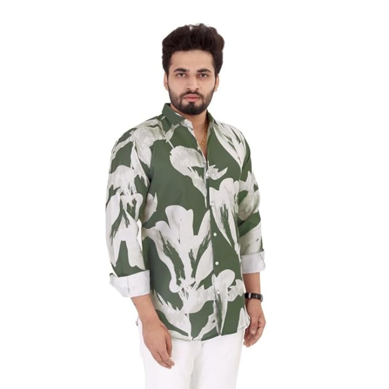 Brown Culture MenS Cotton Blend Abstract Print Shirt With Spread Collared Full Sleeves Standard Length And Button Down Closure 