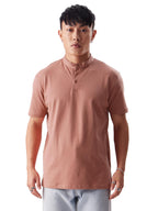 The Souled Store Solids: Desert Rose Mens & Boys Regular Fit Solid Half Sleeve Cotton Pink Mandarin Polos Mens Polos Graphic te