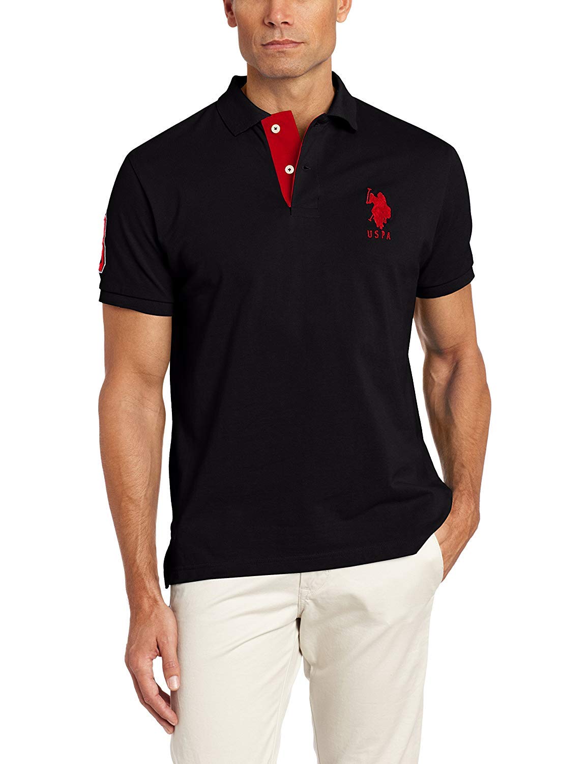 U.S. POLO ASSN. Slim Fit Big Horse Polo w/Stripe Collar Black 2XL