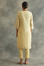 W For Woman Yellow Cotton Silk Gota Kurta