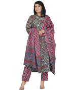 ANNI DESIGNER Womens Rayon Blend Straight Printed Kurta with Pant & Dupatta (Antari Grey_S_Grey_Small)