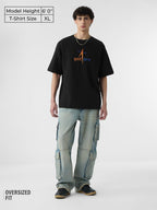 The Souled Store ISRO: Space Explorer Men and Boys Short Sleeves Round Neck Black Embroidered Cotton Oversized T-Shirts