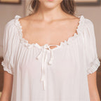 Flaydigo Women Nightdress,Short Sleeve Vintage Nightgown Victorian Sleepwear Lounge Dress, White, Large