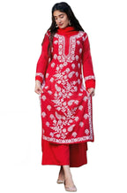 ANNI DESIGNER Women's Cotton Blend Chikankari Embroidered Straight Kurta (Dayak Red-Nw_L_Red_Large)